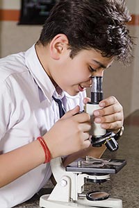 Boy Microscope School Research Lab