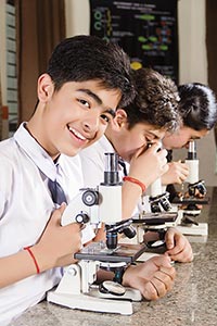 School Students Microscope Research