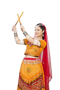 Indian Gujarati Woman Dandiya Sticks