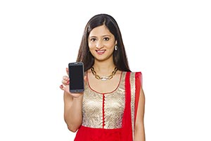 Smiling Woman Showing Cellphone Quality
