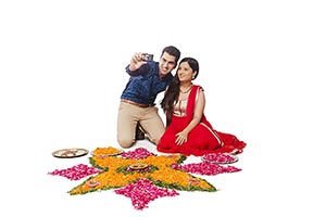 Couple Diwali Rangoli Talking Selfie Phone