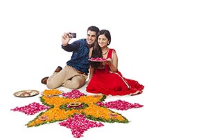 Indian Couple Diwali Rangoli Self-portrait Phone