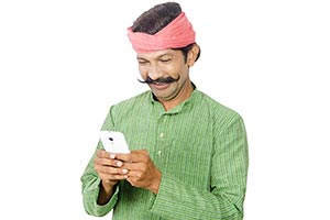 Rural Man Reading Message Phone