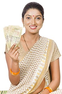 Rural Woman Showing Indian Currency Notes