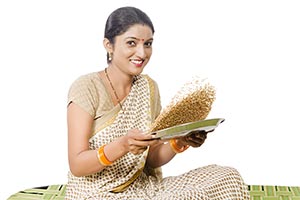 Rural Woman Plate Toss Wheat