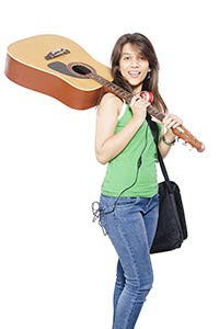 College Girl Sudent Holding Guitar