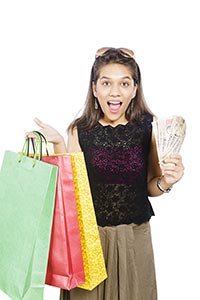 Young Girl Shopping Bags Money