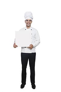 Smiling Indian Chef Hotel Holding Billboard