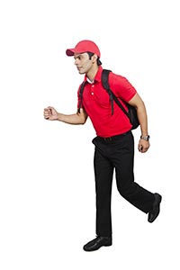 Delivery Man Carrying Bag Running Fast