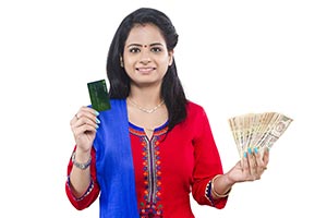 Woman Money Showing Credit Card