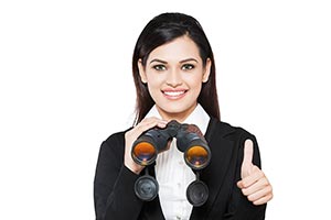 Businesswoman with Binoculars Thumbsup