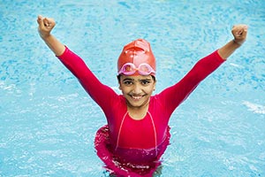 1 Person Only ; Arms Raised ; Bathing ; Cap ; Care